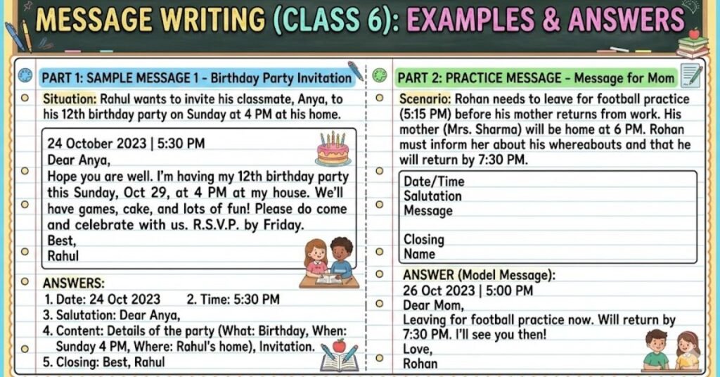 Message writing for class 6 topic with answers