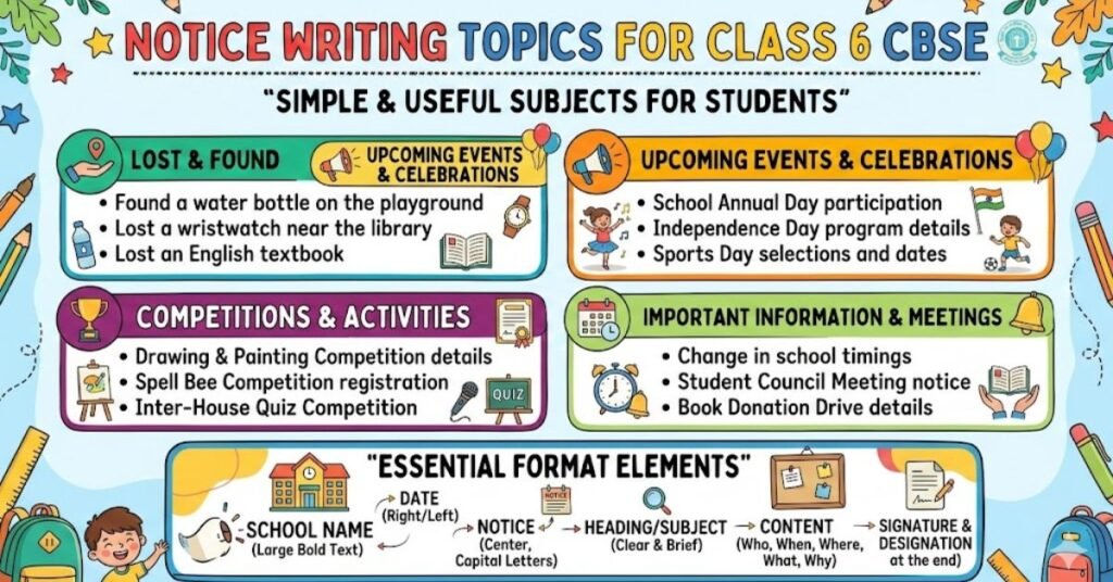Notice Writing Topics For Class 6 CBSE