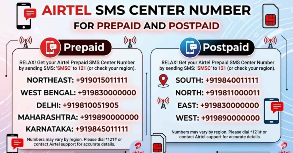 Airtel SMS Center Number for Airtel Prepaid and Postpaid