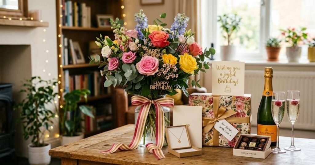 Birthday flowers with gift pairings